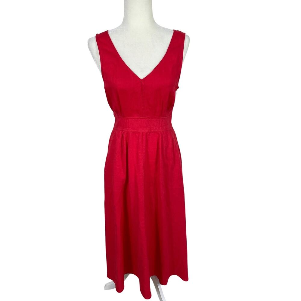 Nicole Miller Linen A-line Midi Sundress Red Size 8 Effortlessly Chic Coastal